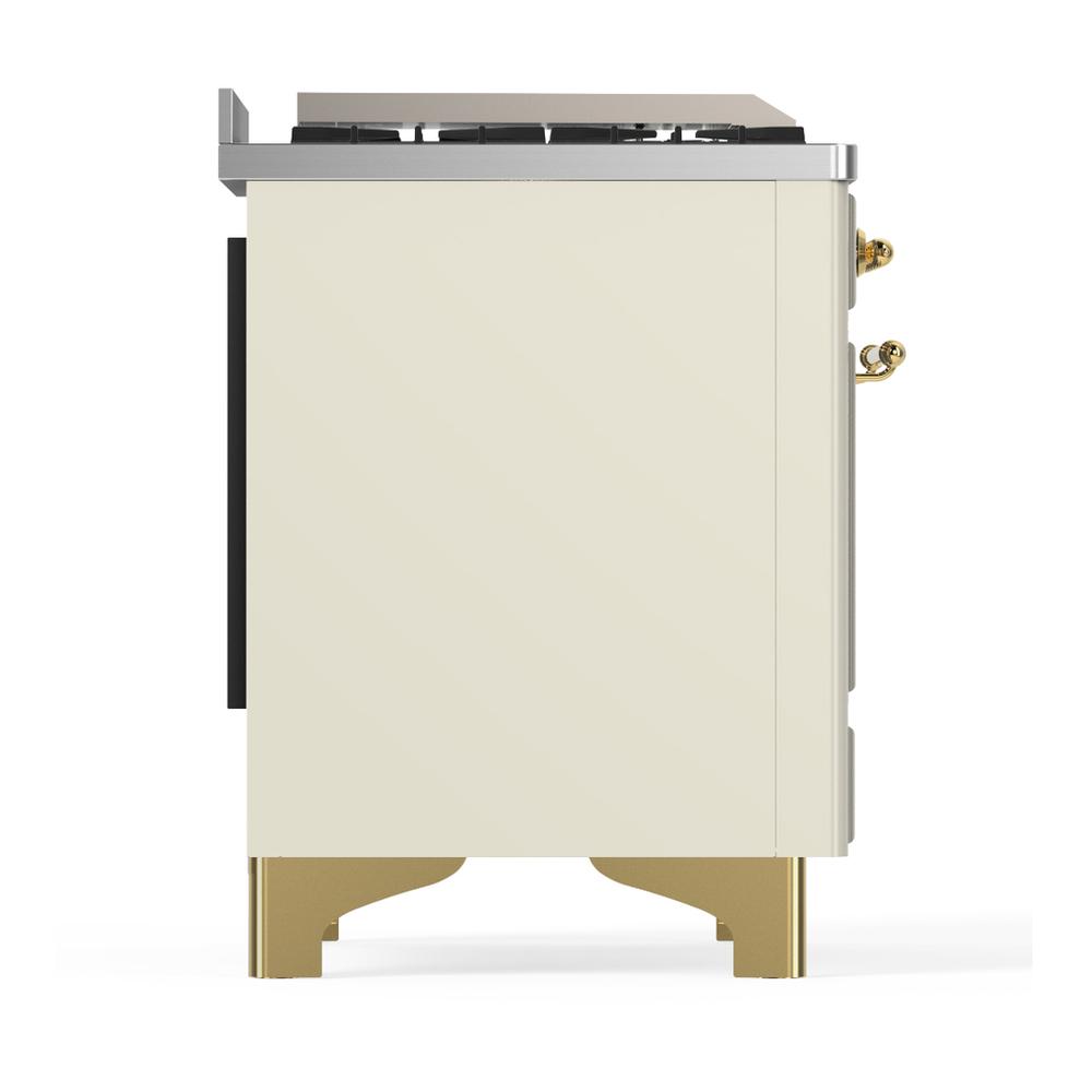 ILVE UM48FSQNR3AWG Majestic III 48 inch Dual Fuel Range with 5 Black Brass Burners, Griddle and French Top, Dual Function Burner up to 25,000 BTU (Natural Gas, Solid Door, Antique White, Brass)