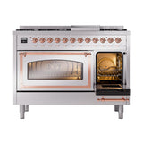 ILVE UN48FNMPSSPLP Nostalgie II Noblesse 48 inch Dual Fuel Range (8 Sealed Burners + Griddle, Liquid Propane, Triple Glass Door, Stainless Steel, Copper)