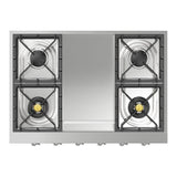ILVE UHCP36FNSSCLP Nostalgie II 36 inch Built-In Gas Rangetop with 6 Burners and Griddle, in Stainless Steel (Liquid Propane, Chrome)