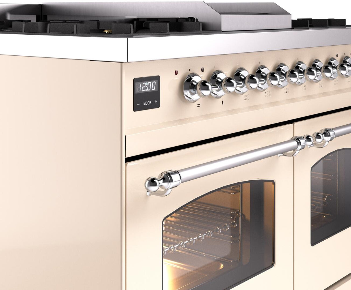 Nostalgie II 40 Inch Dual Fuel Liquid Propane Freestanding Range in Antique White with Chrome Trim