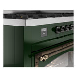ILVE UN60FNMPEGBLP Nostalgie II Noblesse 60 inch Dual Fuel Range (9 Sealed Burners + Griddle, Liquid Propane, Triple Glass Door, Emerald Green, Burnished)