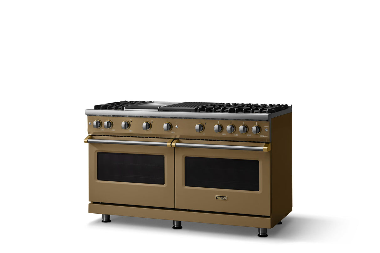 60"W. Sealed Burner Gas Range (Finish: Golden Hour, Trim: Brushed Brass, Fuel: Natural Gas)