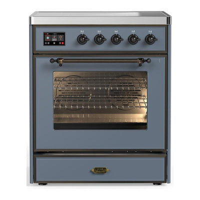 ILVE UMIB30NR3BGB Majestic III 30 inch Induction Range with 4 Elements, 4 cu. ft. Oven Capacity (Triple Glass Door, Blue Grey, Burnished)