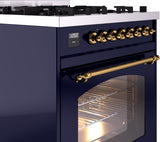 Nostalgie II 30 Inch Dual Fuel Natural Gas Freestanding Range in Blue with Brass Trim