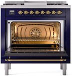 Nostalgie II 36 Inch Dual Fuel Liquid Propane Freestanding Range in Blue with Brass Trim