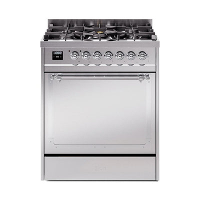 ILVE UN30QNMPSSC Nostalgie II Noblesse 30 inch Dual Fuel Range (Natural Gas, Solid Door, Stainless Steel, Chrome)