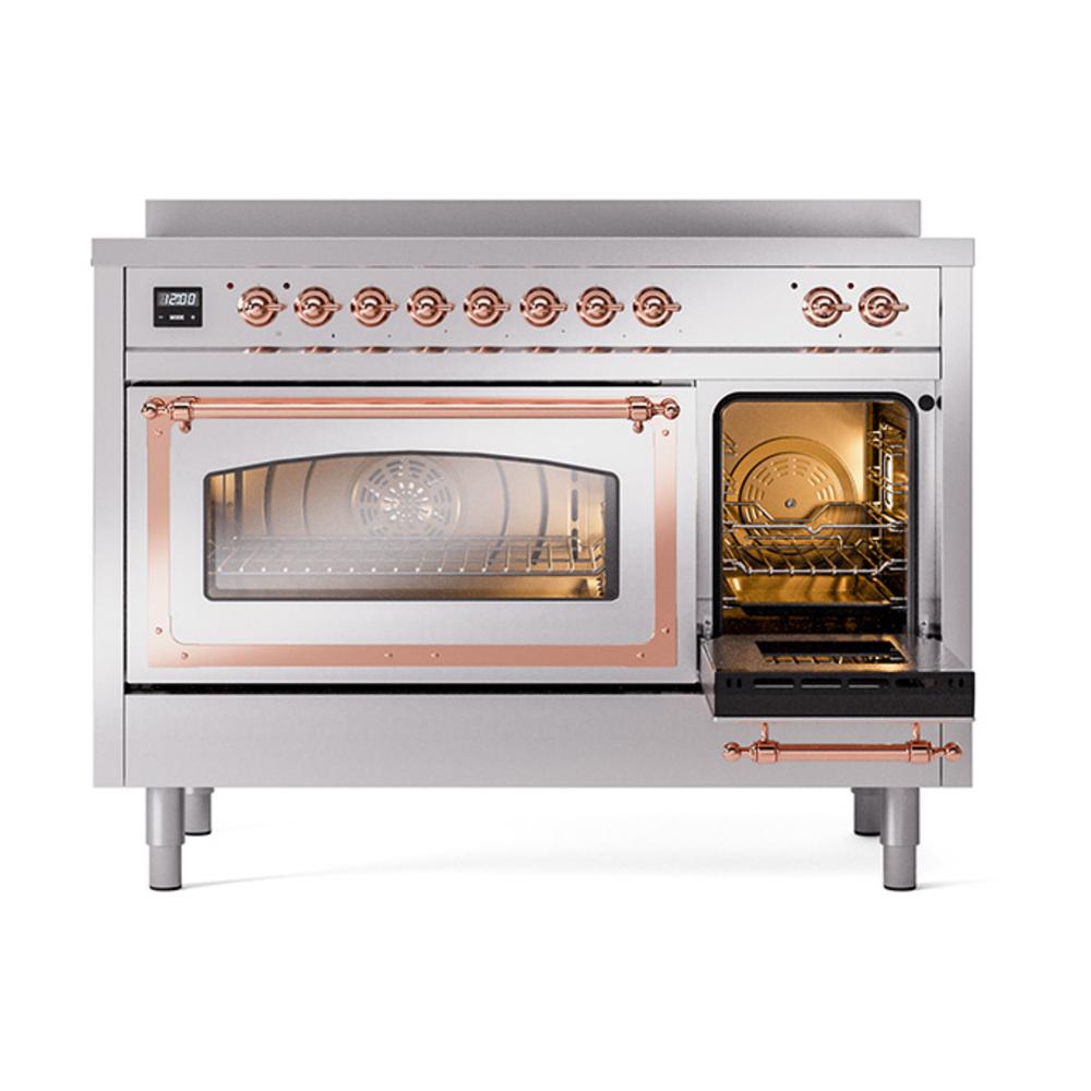 ILVE UNI486NMPSSP Nostalgie II Noblesse 48 inch Induction Range (Triple Glass Door, Stainless Steel, Copper)