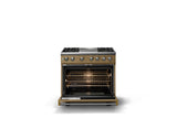 36"W. Dual Fuel Range (Burner: 4g, Finish: Golden Hour, Trim: Brushed Brass, Fuel: Propane)