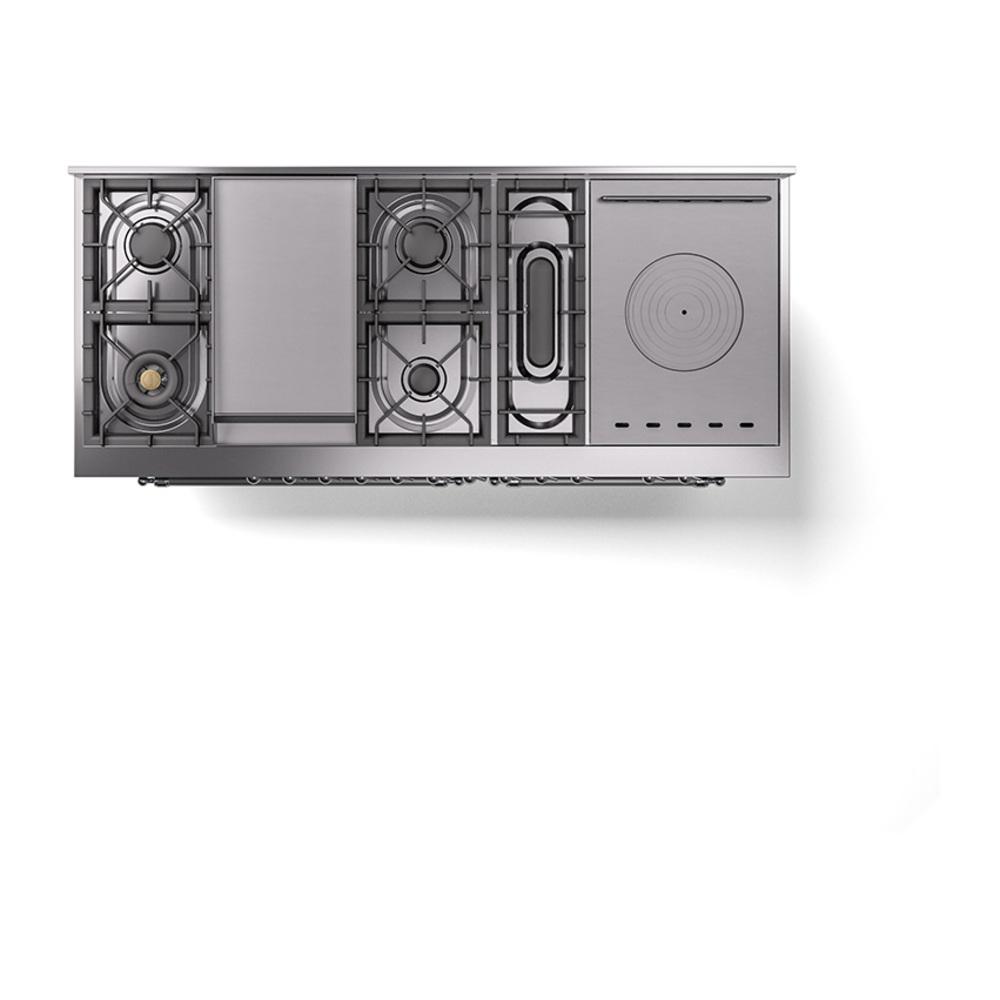 ILVE UN60FSNMPBGC Nostalgie II Noblesse 60 inch Dual Fuel Range (7 Sealed Burners + Griddle + French Top, Natural Gas, Triple Glass Door, Blue Grey, Chrome)