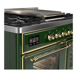 ILVE UMD40FNR3EGG Majestic III 40 inch Dual Fuel Range with 6 Burners and Griddle, Dual Function Burner up to 25,000 BTU (Natural Gas, Triple Glass Door, Emerald Green, Brass)