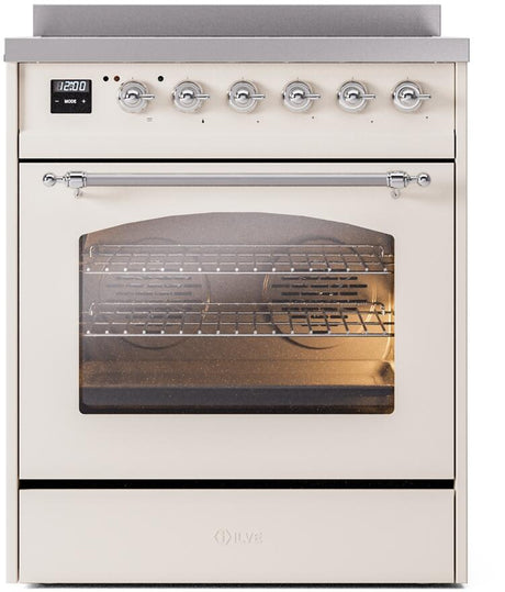 Nostalgie II 30 Inch Electric Freestanding Range in Antique White with Chrome Trim