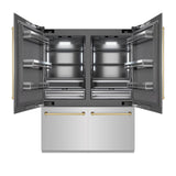 ZLINE Autograph Edition 60 in. 32.2 cu. ft. French Door Built-In Bottom Freezer Refrigerator with Water Dispenser and Ice Maker in Stainless Steel with Graphite Gray Interior and Polished Gold Accents (GRBIVZ-304-60G)