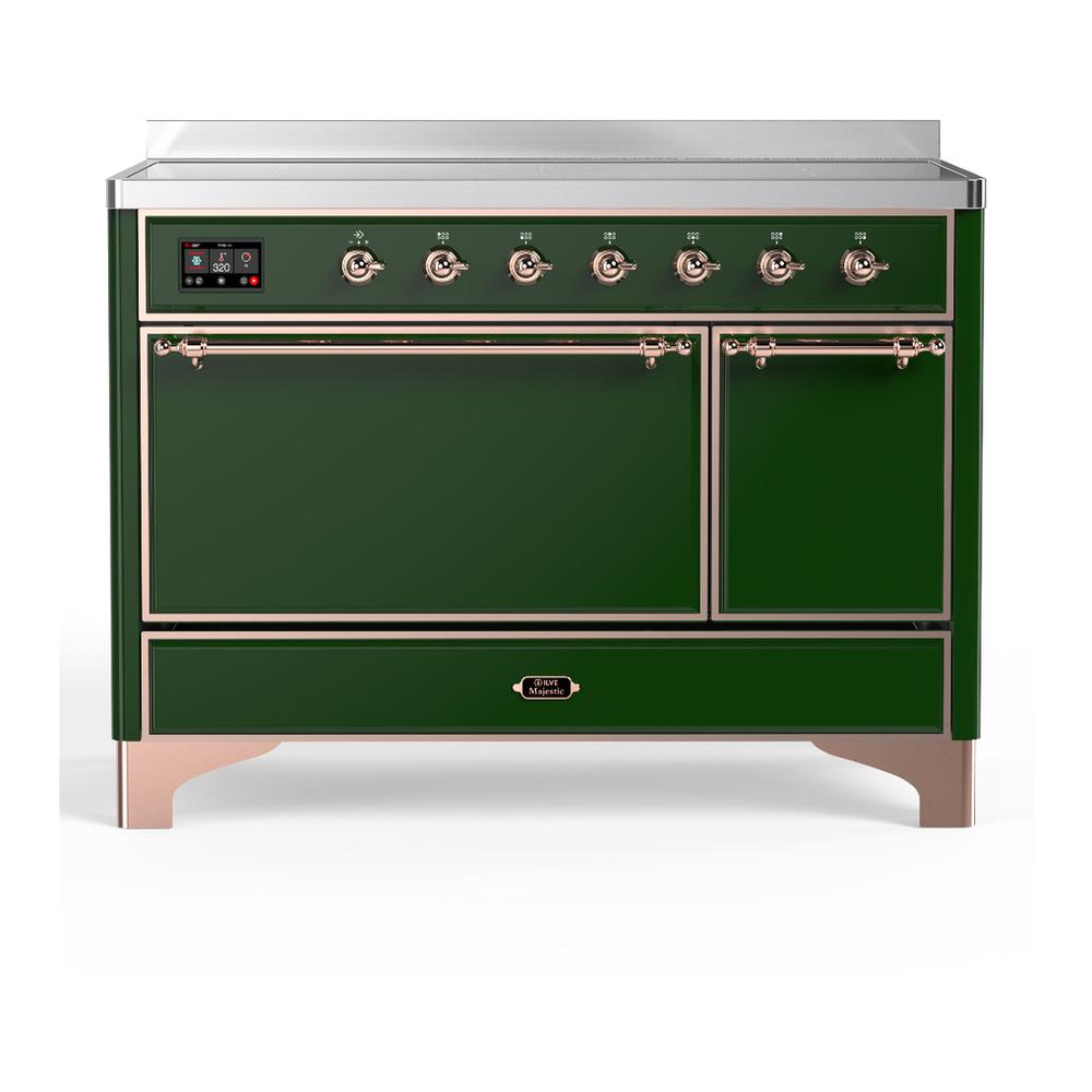 ILVE UMIB48QNR3EGP Majestic III 48 inch Induction Range with 6 Elements, 5.02 cu. ft. Total Oven Capacity (Solid Door, Emerald Green, Copper)