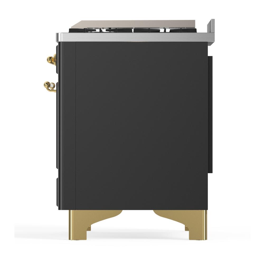 ILVE UM36FQNR3MGG Majestic III 36 inch Dual Fuel Range with 6 Black Brass Burners and Griddle, Dual Function Burner up to 25,000 BTU (Solid Door, Graphite Matte, Brass, Natural Gas)