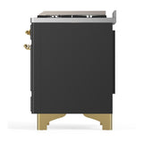 ILVE UM36FQNR3MGG Majestic III 36 inch Dual Fuel Range with 6 Black Brass Burners and Griddle, Dual Function Burner up to 25,000 BTU (Solid Door, Graphite Matte, Brass, Natural Gas)