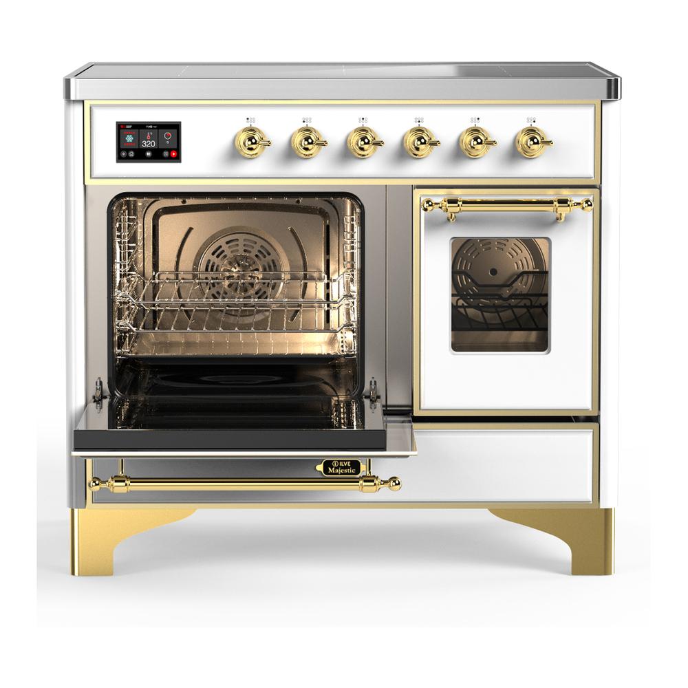 ILVE UMDIB40NR3WHG Majestic III 40 inch Induction Range with 6 Elements, 3.82 cu. ft. Total Oven Capacity (Triple Glass Door, White, Brass)