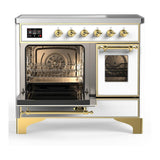 ILVE UMDIB40NR3WHG Majestic III 40 inch Induction Range with 6 Elements, 3.82 cu. ft. Total Oven Capacity (Triple Glass Door, White, Brass)