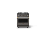 30"W. Sealed Burner Gas Range (Finish: Damascus Gray, Trim: Brushed Brass, Fuel: Natural Gas)