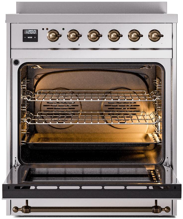 Nostalgie II 30 Inch Electric Freestanding Range in Stainless Steel with Bronze Trim
