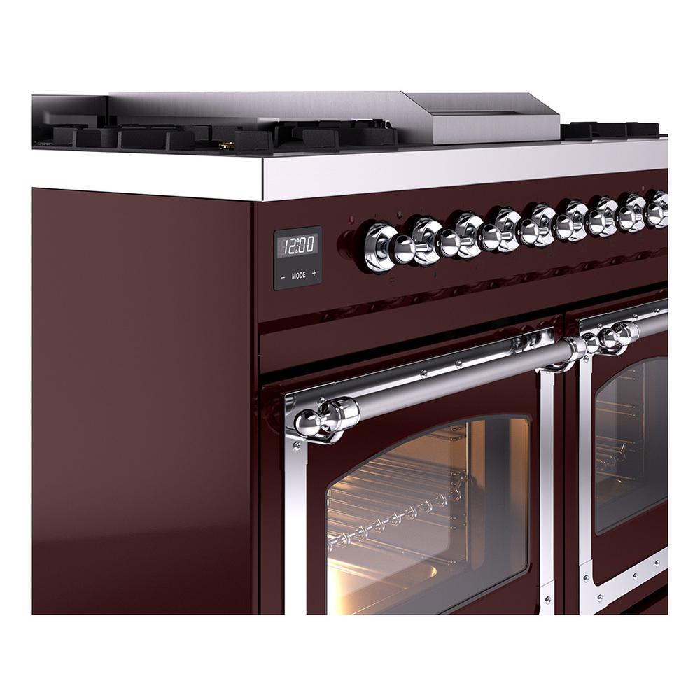 ILVE UND40FNMPBUCLP Nostalgie II Noblesse 40 inch Dual Fuel Range (Liquid Propane, Triple Glass Door, Burgundy, Chrome)