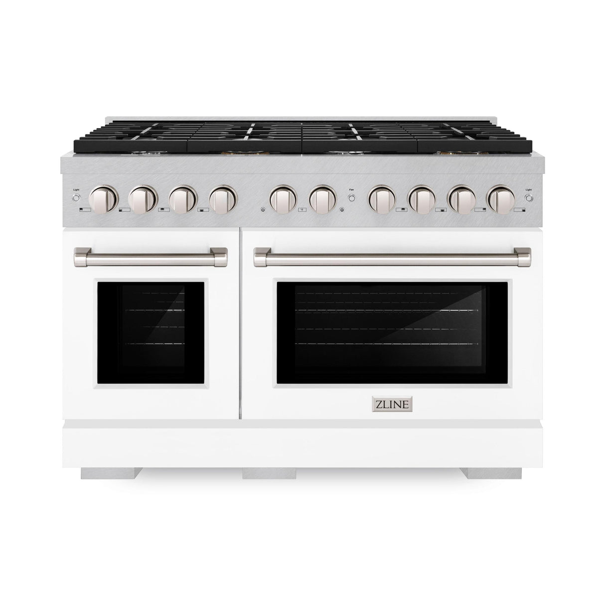 ZLINE 48 in. 6.7 cu. ft. 8 Burner Double Oven Gas Range in DuraSnow' Stainless Steel with White Matte Doors (SGRS-WM-48)