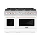 ZLINE 48 in. 6.7 cu. ft. 8 Burner Double Oven Gas Range in DuraSnow' Stainless Steel with White Matte Doors (SGRS-WM-48)