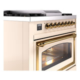 ILVE UN36FNMPAWG Nostalgie II Noblesse 36 inch Dual Fuel Range (Natural Gas, Triple Glass Door, Antique White, Brass)