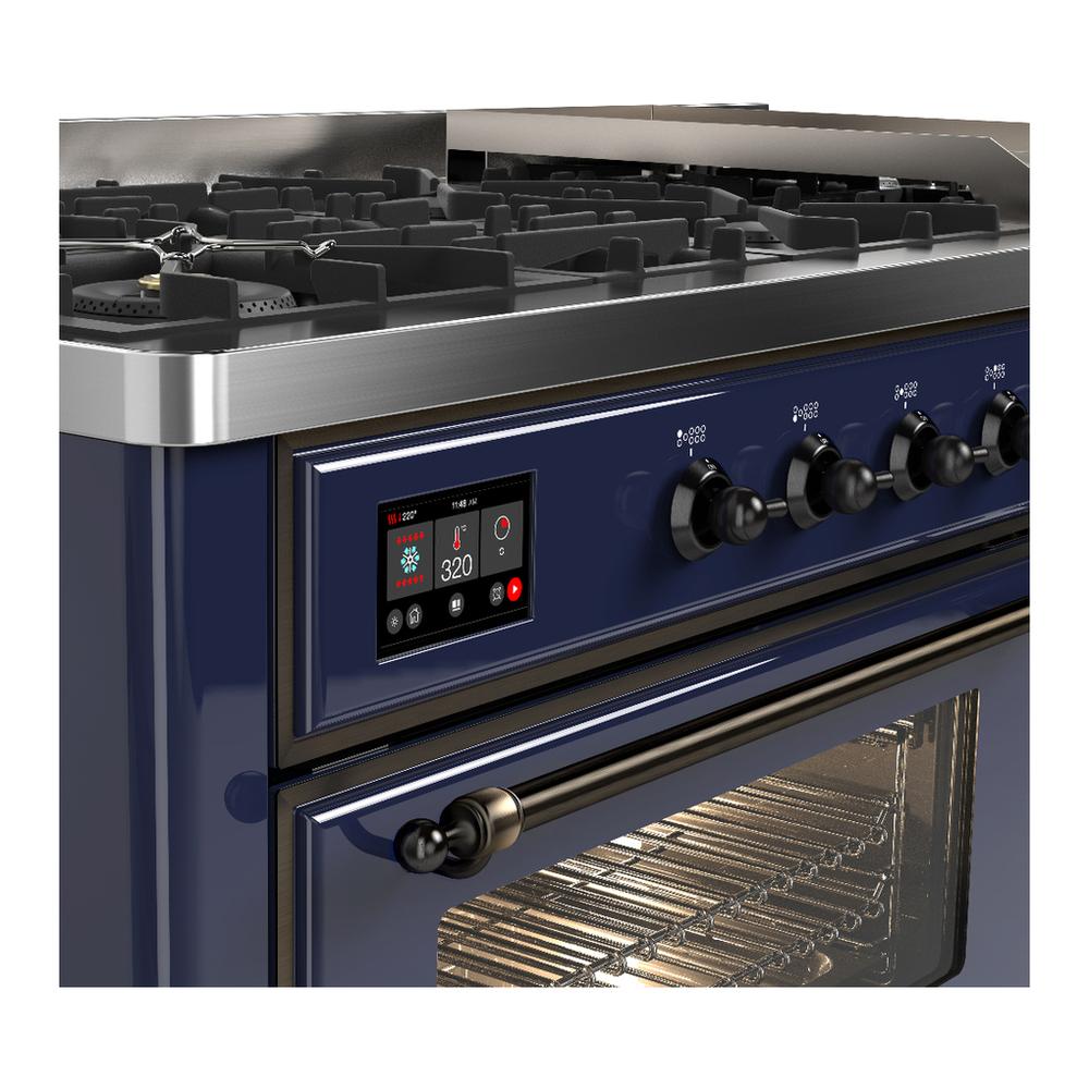 ILVE UM60FNR3MBB Majestic III 60 inch Dual Fuel Range with 9 Burners and Griddle, Dual Function Burner up to 25,000 BTU (Natural Gas, Triple Glass Door, Midnight Blue, Burnished)