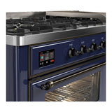 ILVE UM60FNR3MBB Majestic III 60 inch Dual Fuel Range with 9 Burners and Griddle, Dual Function Burner up to 25,000 BTU (Natural Gas, Triple Glass Door, Midnight Blue, Burnished)