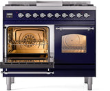 Nostalgie II 40 Inch Dual Fuel Natural Gas Freestanding Range in Blue with Chrome Trim