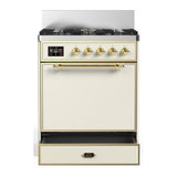 ILVE UM30QNR3AWG Majestic III 30 inch Dual Fuel Range with 5 Black Brass Burners, Dual Function Burner up to 25,000 BTU (Natural Gas, Solid Door, Antique White, Brass)