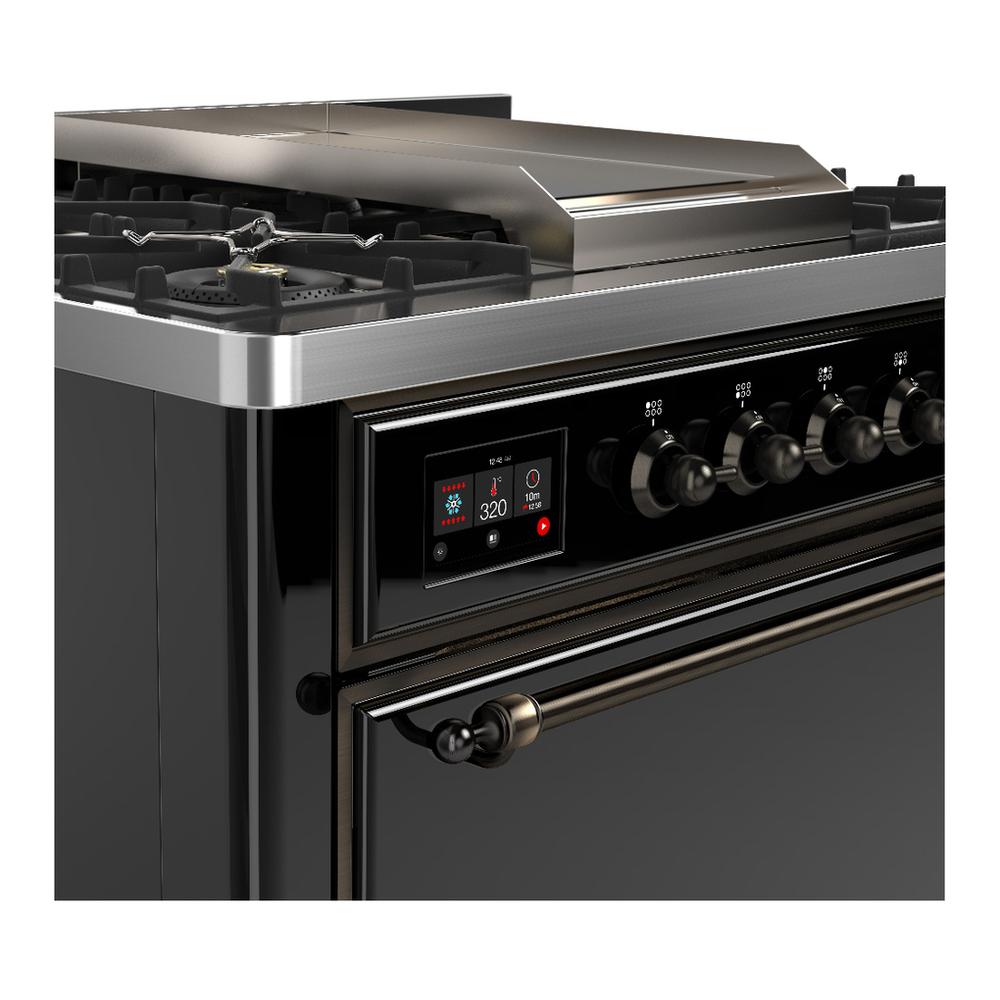 ILVE UM36FQNR3BKB Majestic III 36 inch Dual Fuel Range with 6 Black Brass Burners and Griddle, Dual Function Burner up to 25,000 BTU (Solid Door, Glossy Black, Burnished, Natural Gas)
