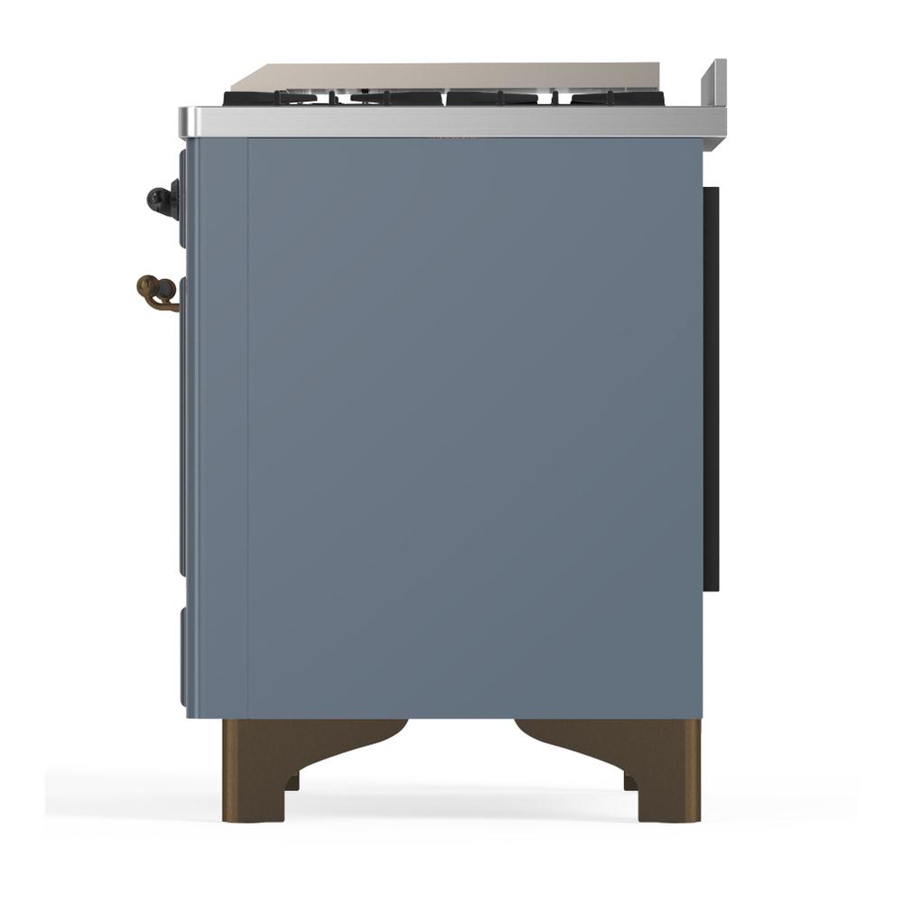 ILVE UM60FNR3BGBLP Majestic III 60 inch Dual Fuel Range with 9 Burners and Griddle, Dual Function Burner up to 25,000 BTU (Liquid Propane, Triple Glass Door, Blue Grey, Burnished)