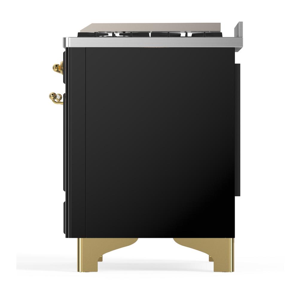 ILVE UM36FQNR3BKGLP Majestic III 36 inch Dual Fuel Range with 6 Black Brass Burners and Griddle, Dual Function Burner up to 25,000 BTU (Solid Door, Glossy Black, Brass, Liquid Propane)
