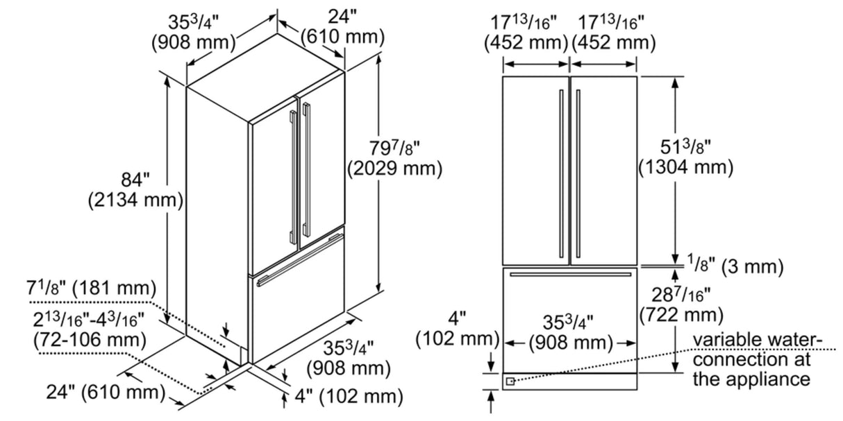 Benchmark® Built-in Bottom Freezer Refrigerator 36'' Flat Hinge