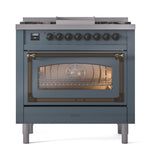 ILVE UN36FNMPBGB Nostalgie II Noblesse 36 inch Dual Fuel Range (Natural Gas, Triple Glass Door, Blue Grey, Burnished)