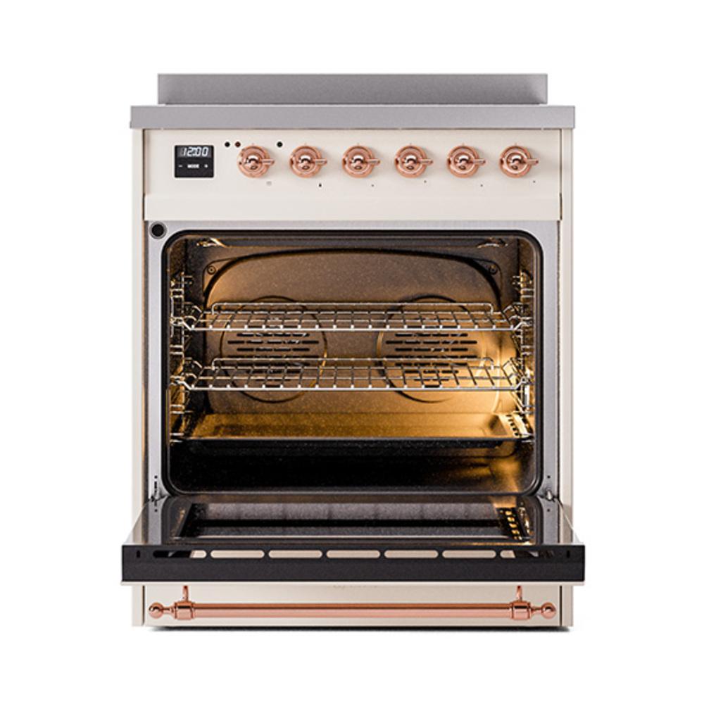 ILVE UNI304QNMPAWP Nostalgie II Noblesse 30 inch Induction Range (Solid Door, Antique White, Copper)