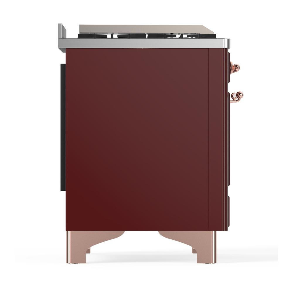 ILVE UM48FQNR3BUPLP Majestic III 48 inch Dual Fuel Range with 8 Burners and Griddle, Dual Function Burner up to 25,000 BTU (Liquid Propane, Solid Door, Burgundy, Copper)