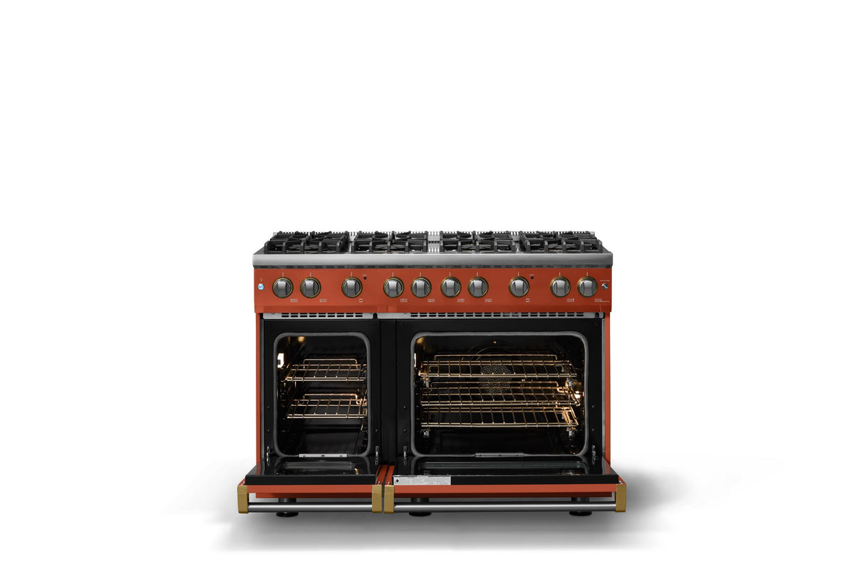 48"W. Sealed Burner Gas Range (Burner: 8b, Finish: Spiced Cider, Trim: Brushed Brass, Fuel: Propane)