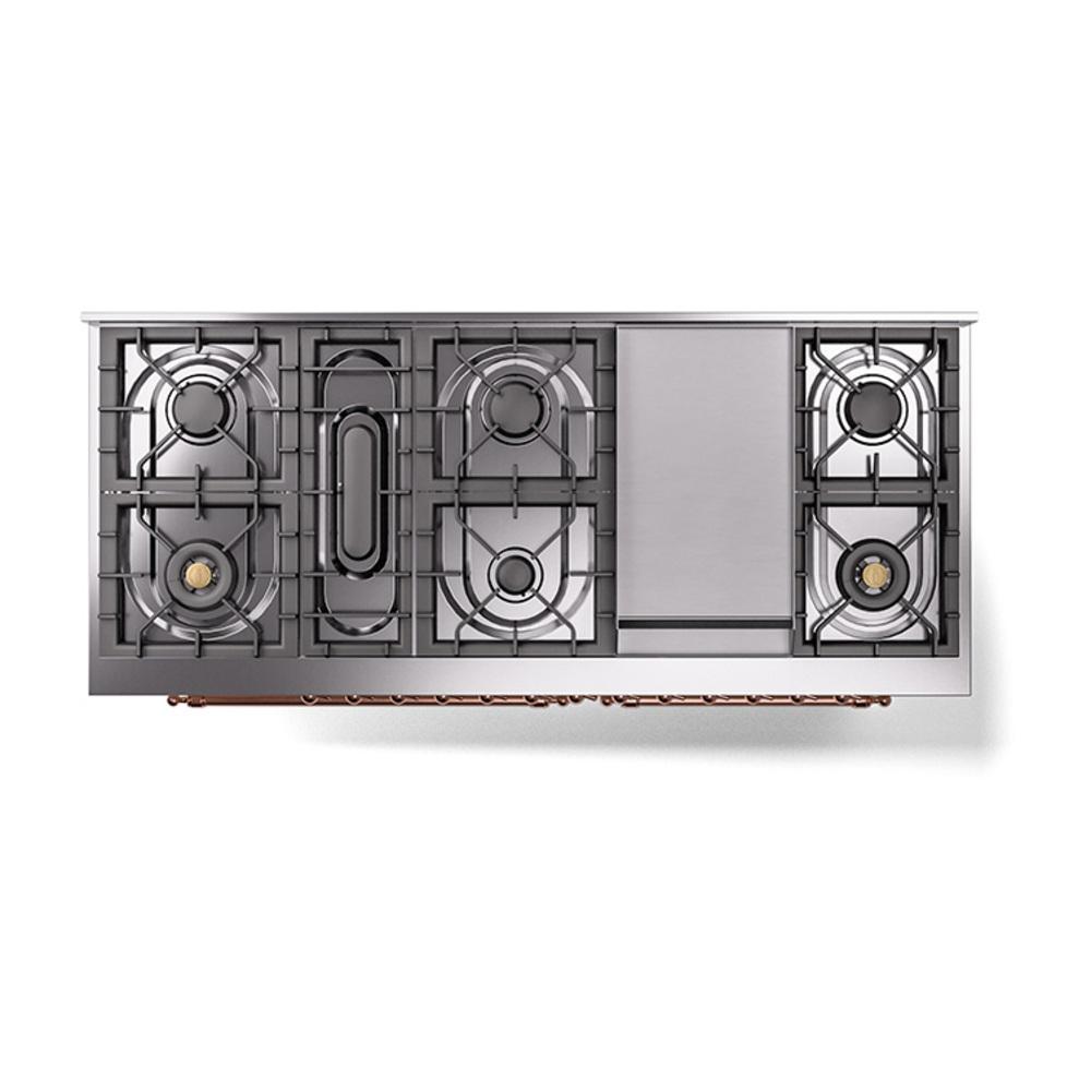 ILVE UN60FQNMPAWP Nostalgie II Noblesse 60 inch Dual Fuel Range (9 Sealed Burners + Griddle, Natural Gas, Solid Door, Antique White, Copper)