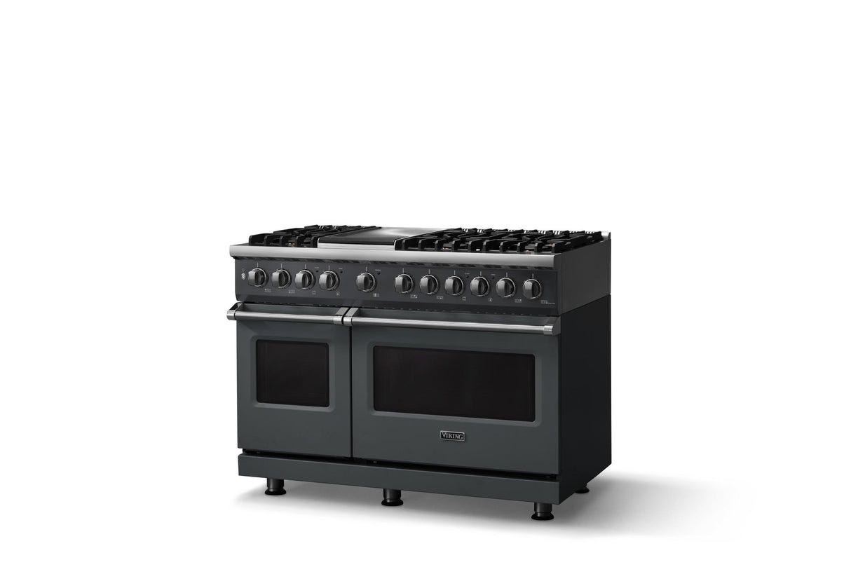 48"W. Dual Fuel Range (Burner: 6g, Finish: Cast Black, Trim: Polished Chrome, Fuel: Natural Gas)
