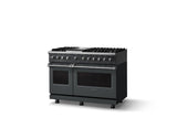48"W. Dual Fuel Range (Burner: 6g, Finish: Cast Black, Trim: Polished Chrome, Fuel: Natural Gas)