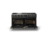 60"W. Sealed Burner Gas Range (Finish: Antique Bronze, Trim: Brushed Brass, Fuel: Propane)