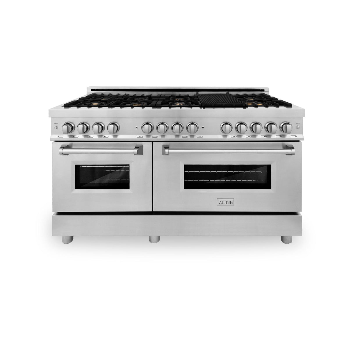 ZLINE 60 in. 7.4 cu. ft. Dual Fuel Range with Gas Stove and Electric Oven in Stainless Steel with Color Options (RA60) [Color: Stainless Steel with Brass Burners]