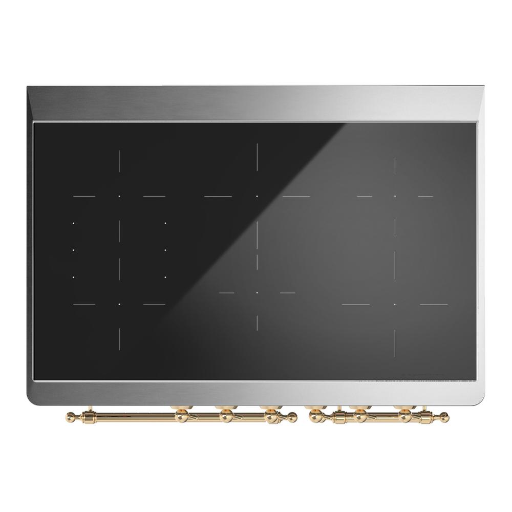 ILVE UMDIB40QNR3AWG Majestic III 40 inch Induction Range with 6 Elements, 3.82 cu. ft. Total Oven Capacity (Solid Door, Antique White, Brass)