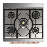 ILVE UM30QNR3BKPLP Majestic III 30 inch Dual Fuel Range with 5 Black Brass Burners, Dual Function Burner up to 25,000 BTU (Liquid Propane, Solid Door, Glossy Black, Copper)