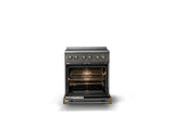30"W. Electric Range (Finish: Damascus Gray, Trim: Brushed Brass)