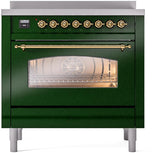 Nostalgie II 36 Inch Electric Freestanding Range in Emerald Green with Brass Trim
