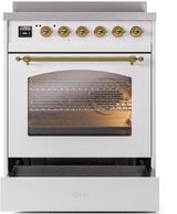 Nostalgie II 30 Inch Electric Freestanding Range in White with Brass Trim