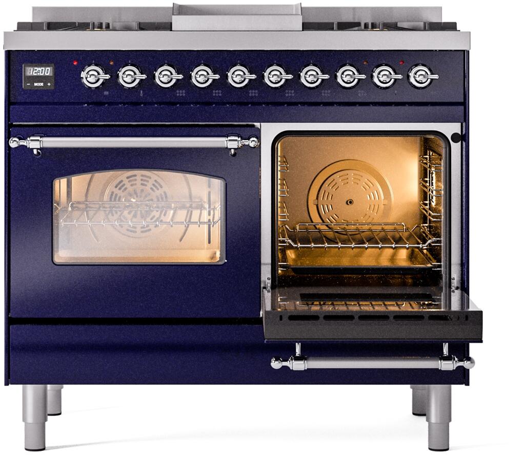 Nostalgie II 40 Inch Dual Fuel Natural Gas Freestanding Range in Blue with Chrome Trim